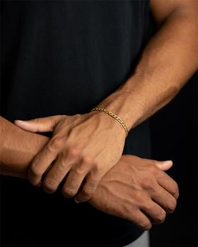 Preview: 5 mm Figaro-Edelstahlkette mit vergoldeter Oberfläche - Fortis Gold